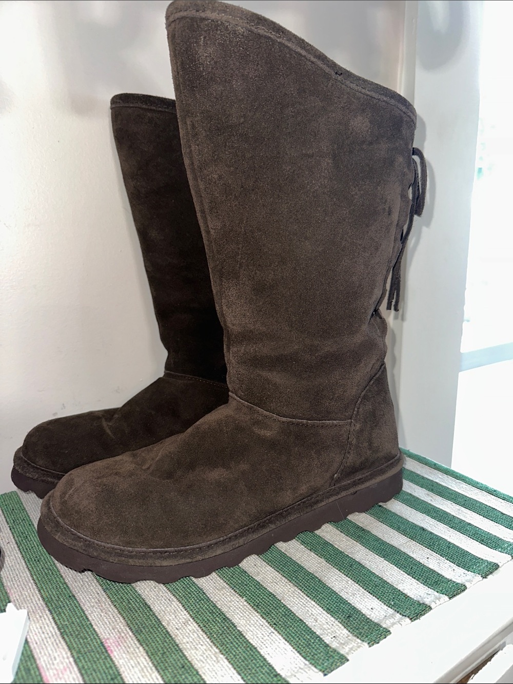 BearPaw Tall Suede Winter Boots - Dark Brown